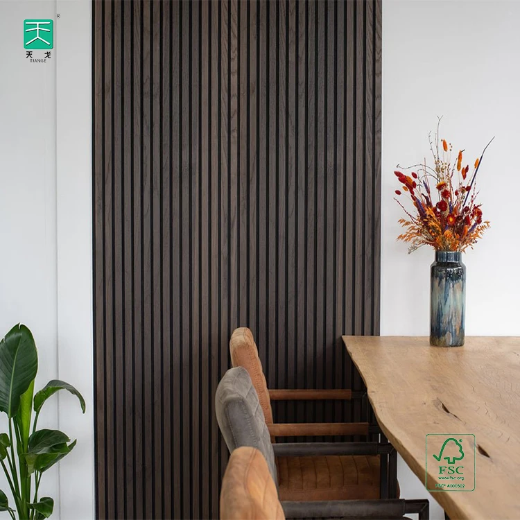 TianGe Wood Veneer Pet Mdf Composite Wall Board square slatted fluted Wooden Acoustic Slat Panel