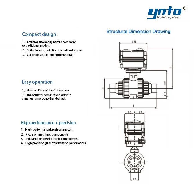 YNTO custom industrial 2 Way pvc PPH electric ball valve supplier 1 2 3 4 6 inch ac 220v 240v Electric Actuator ball Valve