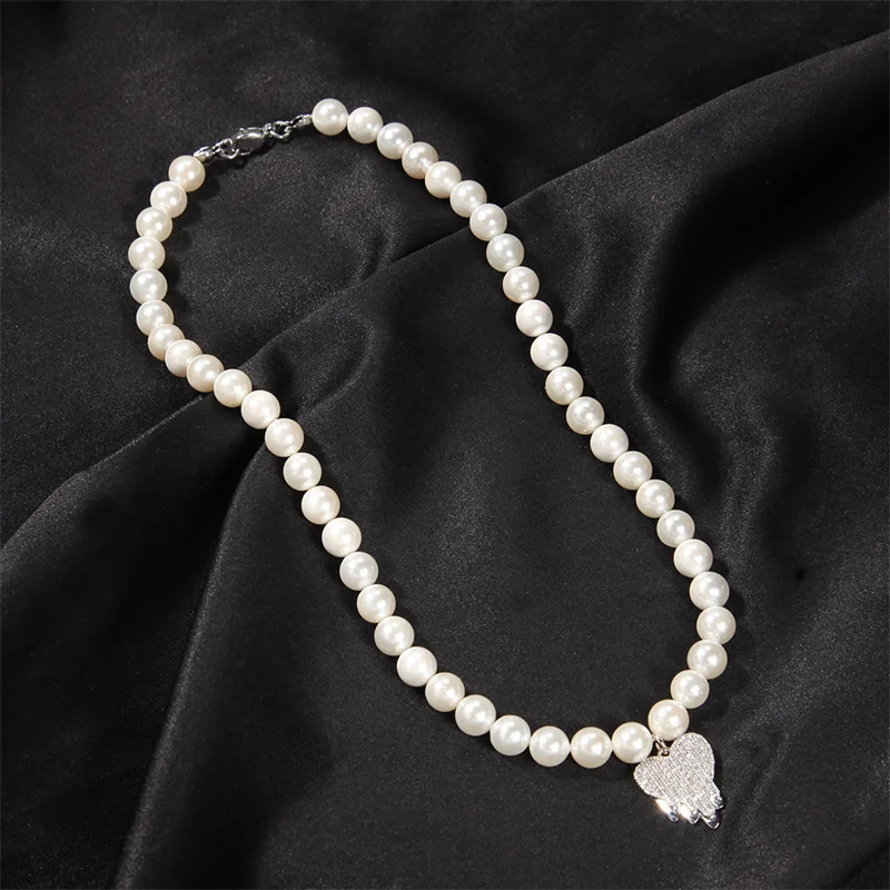 Manufacturer supplies perle bijoux women hip hop jewelry 16 inches zircon pendant men rapper pearl necklace moda