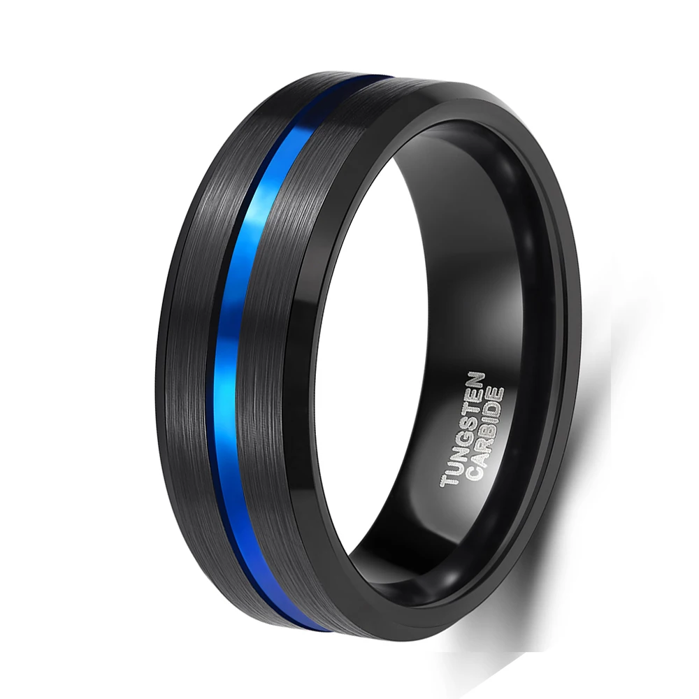 ring 8mm hot Sale classical Design Mens blue and black plated tungsten carbide ring