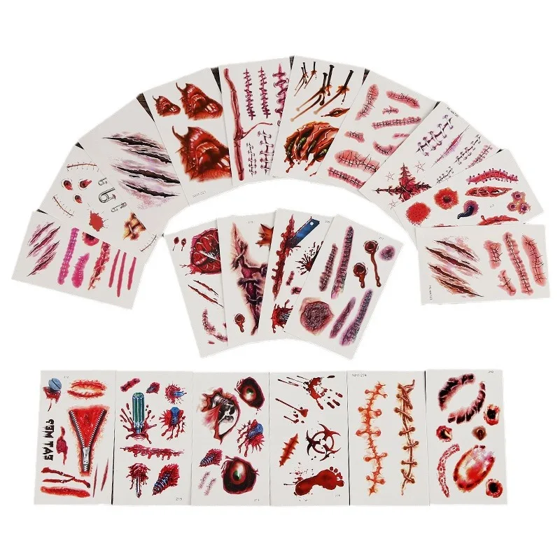 Custom Halloween Horror Big Mouth Face Scar Spider and Pumpkin Makeup Spooky Christmas Party Temporary Tattoo Sticker