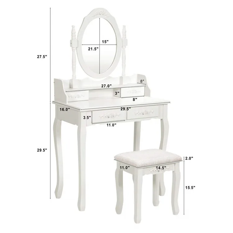 Vanity Set Dressing Table with Stool Dressing Table Set White Vanity Dresser