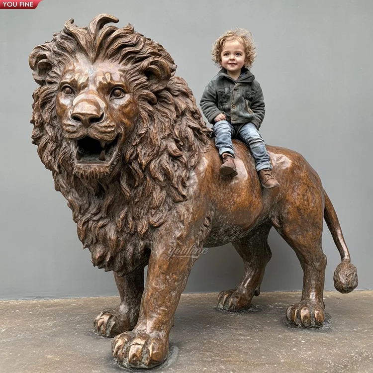 Outdoor Park Large Bronze Lying Lion Statue Sculpture