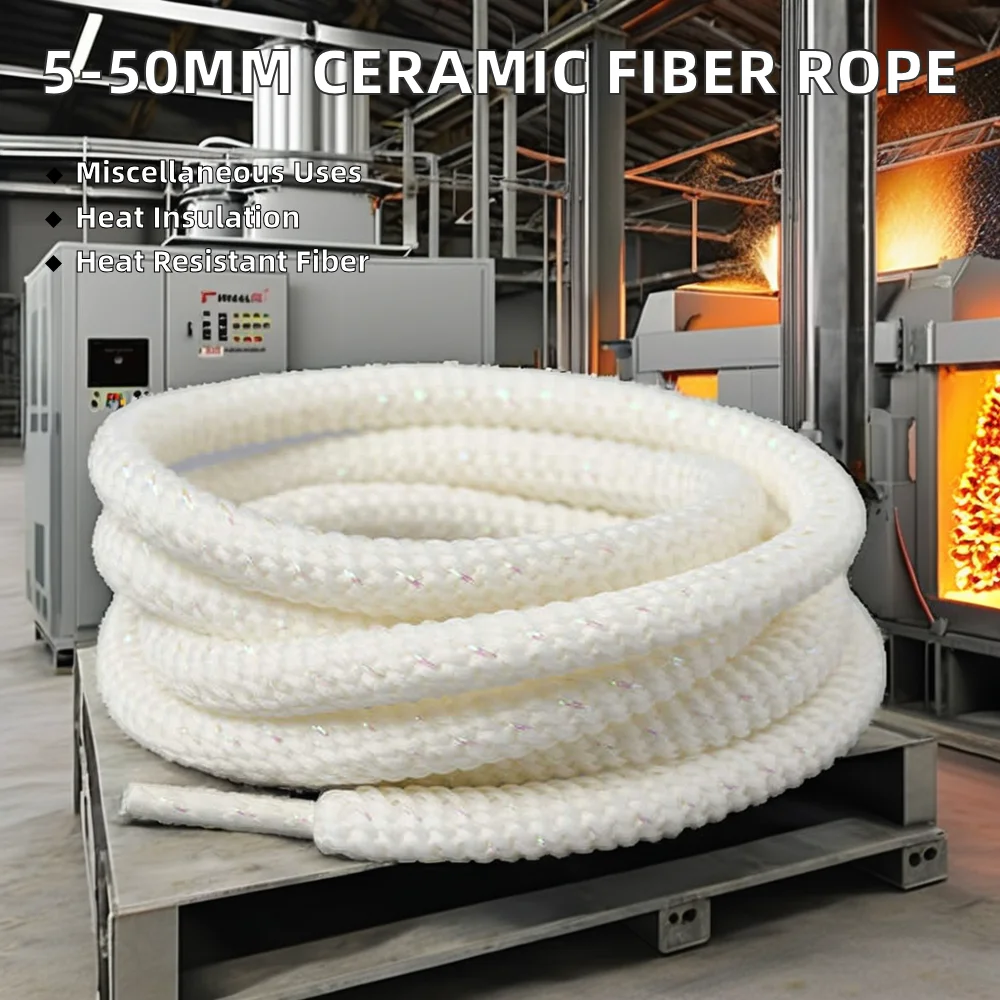 GON22 1260/1430 Ceramic Fiber Twisted Square Rope 5-50MM Refractory Sealing Thermal Insulation 1260/1430 Ceramic Fiber Rope
