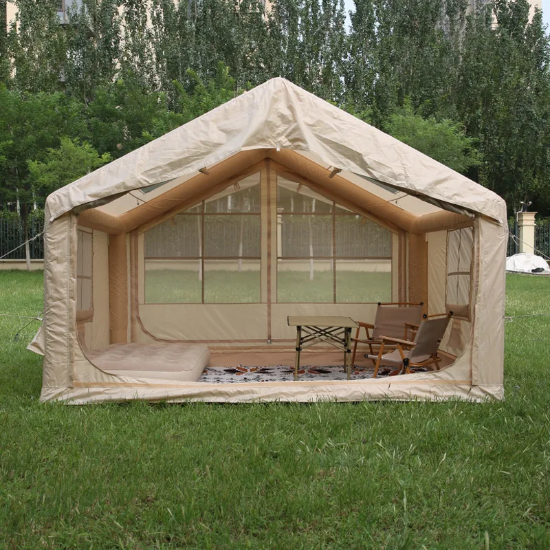 Luxury Two-Bedroom Inflatable Camping Tent with Atmosphere Light Strip Waterproof Oxford Fabric for Outdoor Family Camping