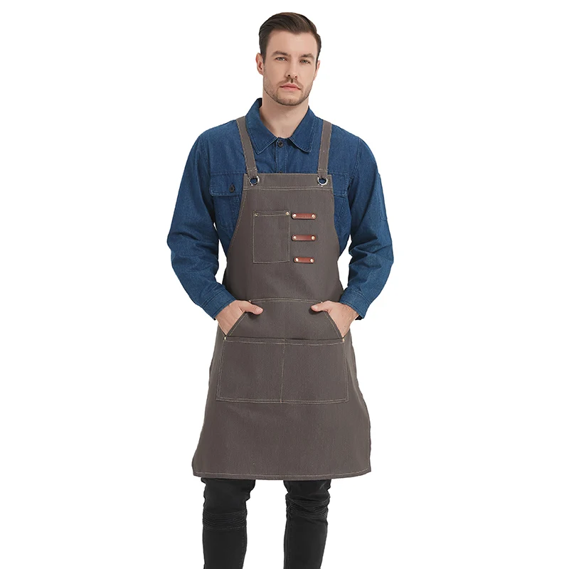 Coffee Shop Barista Chef Restaurant Men Leather Garden BBQ Grilling Denim Barber Canvas Work Aprons with Tool Pockets