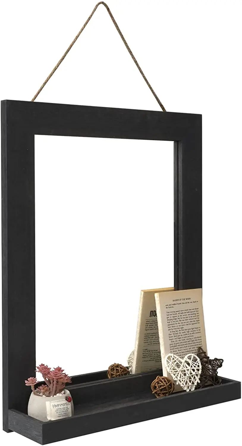 20 x 16 inch Rustic Wood Frame Farmhouse Decor Wall Mirror with Shelf