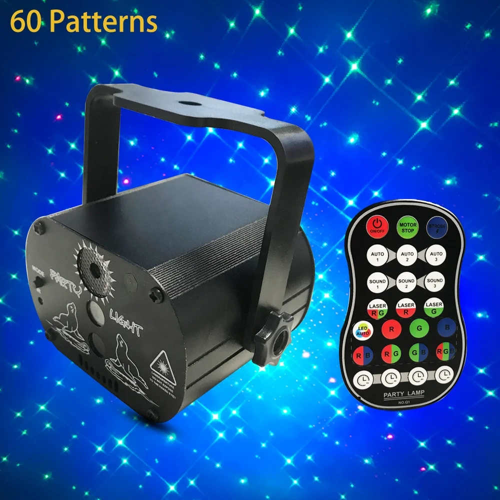 Professional DJ Stage 2 Holes 60 Patterns RGB LED Disco Light Laser Projector Lights Music Control Party Light For Wedding Bar