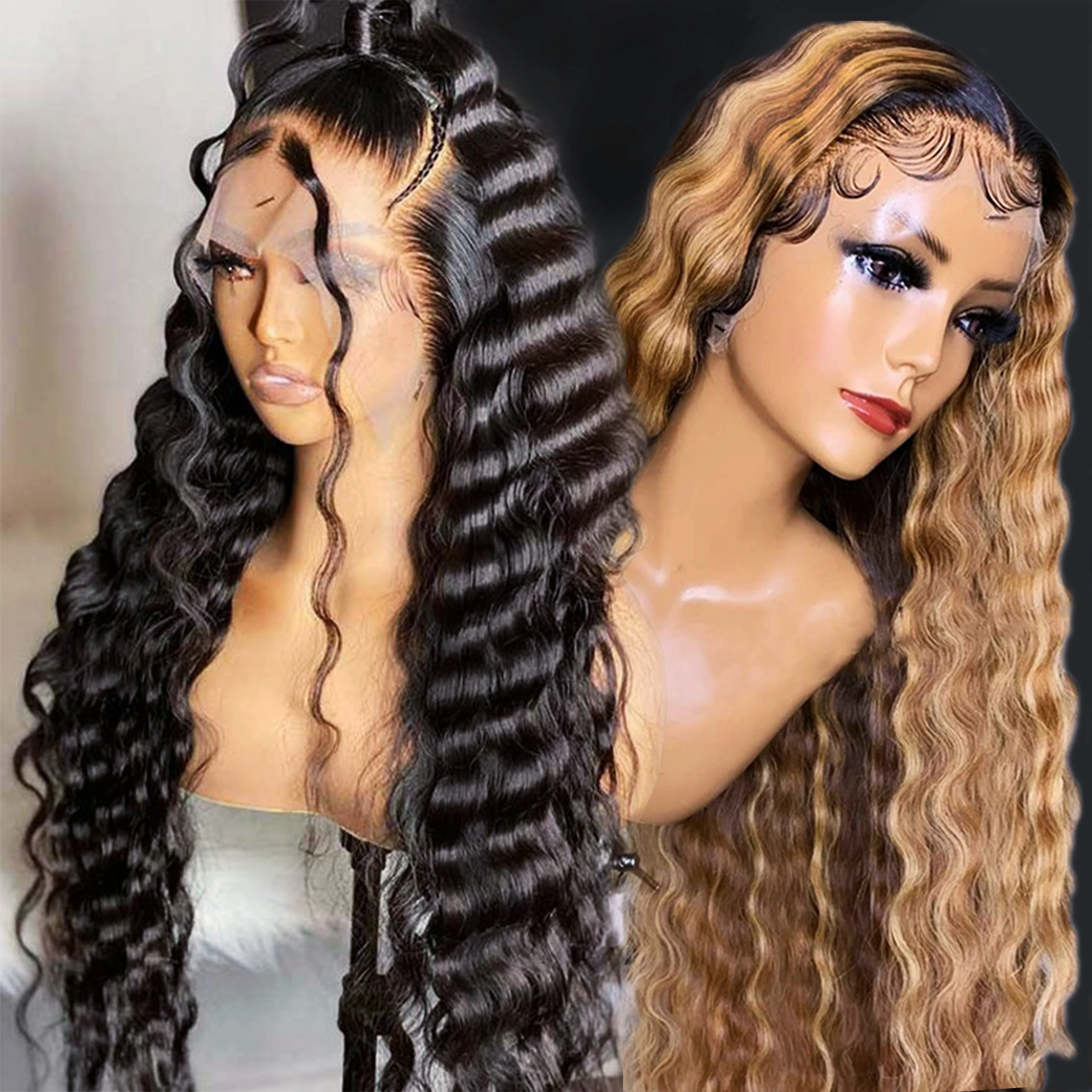 13x6 Pre plucked Full Lace Frontal Wigs For Black Women, Deep Curly 360 Lace Frontal Wig Vendor ,Transparent Hd Lace Front Wigs