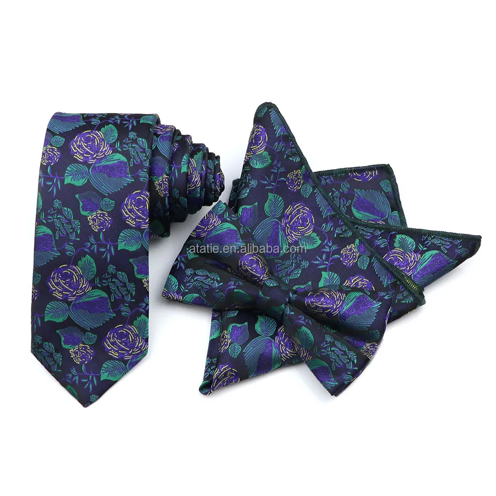 Floral Jacquard 6cm Necktie Sets Men Bow Tie Pocket Square Butterfly Wedding Handkerchief Cravat Gift Accessory