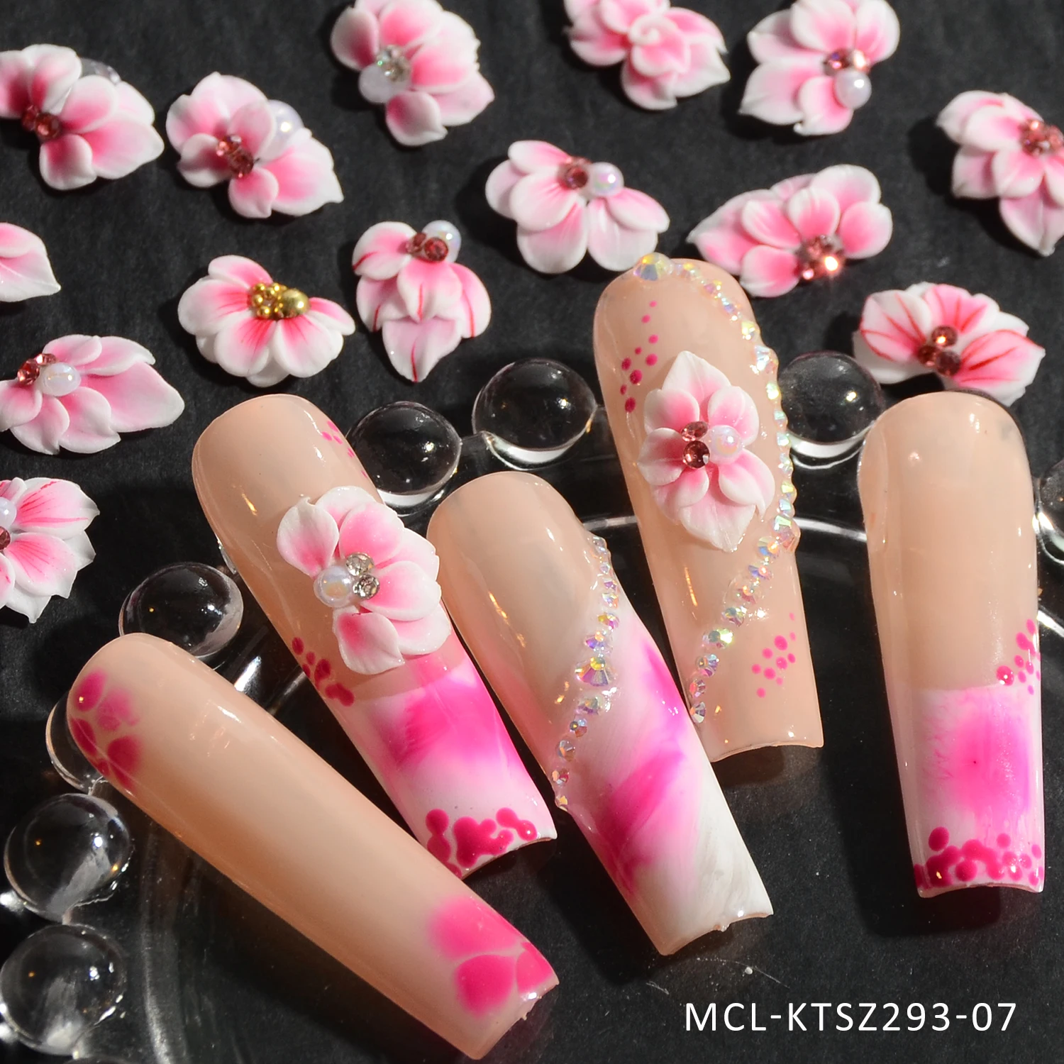 30PCS/kit Pink Series Kawaii Handmade Nail Art Resin Flower Charms 3D Design Nail Acrylic Flowers Acrylic flower