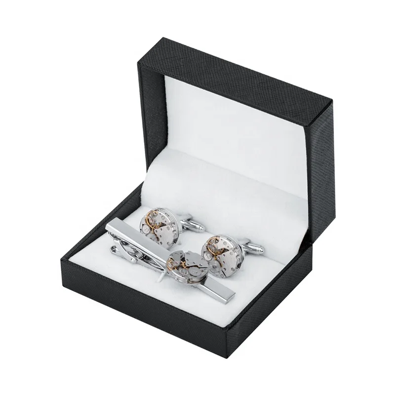 SAVOYSHI Punk Watch Movement Mens Cufflinks Tie Clip Sets High Quality Necktie Pin Tie Bars Clip Clasp Free Carving Name