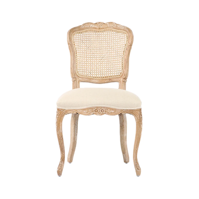 luxurious carving court style soild wood rattan back chair french style oak wedding chair