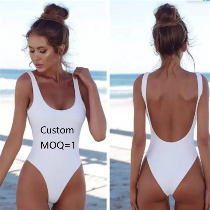 Custom Bathing Suit Colors Solid Color One-piece Swimsuit Open Back Sexy Swimwear