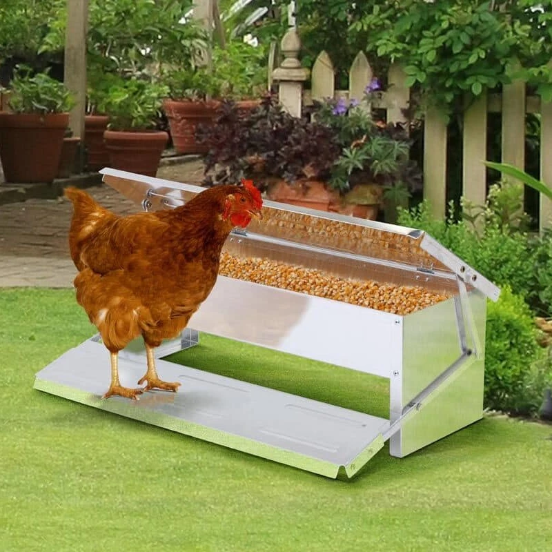 
Automatic Chicken Feeder Treadle Self-Open Aluminum Feeder Feeding Trough durable 