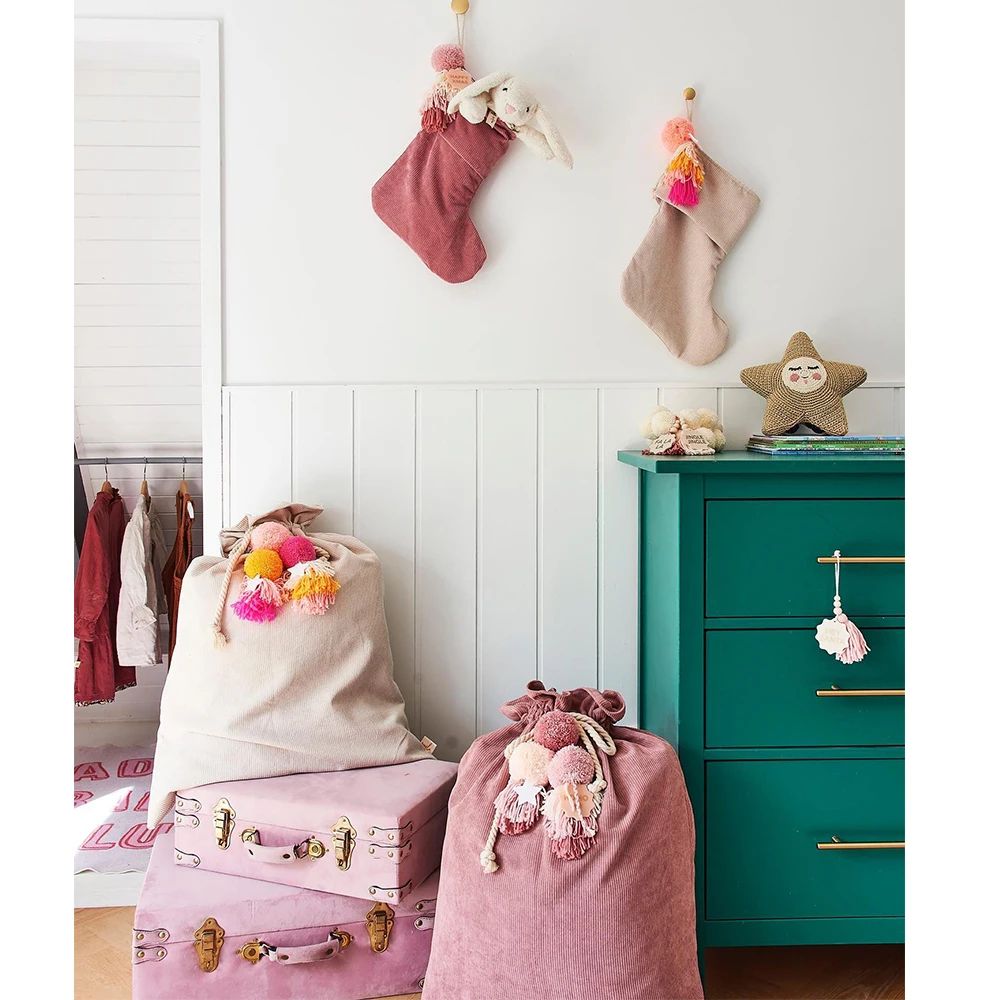 Drawstring Storage Kids Gift Christmas Candy Bag Fabric Blank Corduroy Santa Sacks
