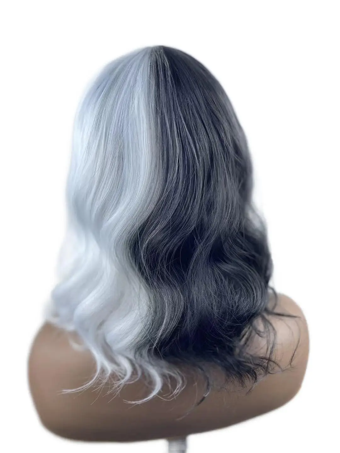 Black and white double bangs micro curl large wave medium and long curly hair synthetic fiber high temperature resistance