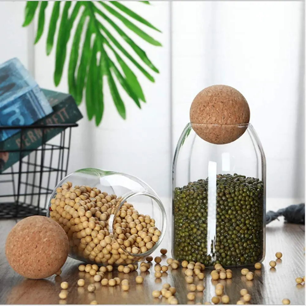 New airtight 500ml borosilicate glass sugar spice storage jar bottles with ball shape cork lid