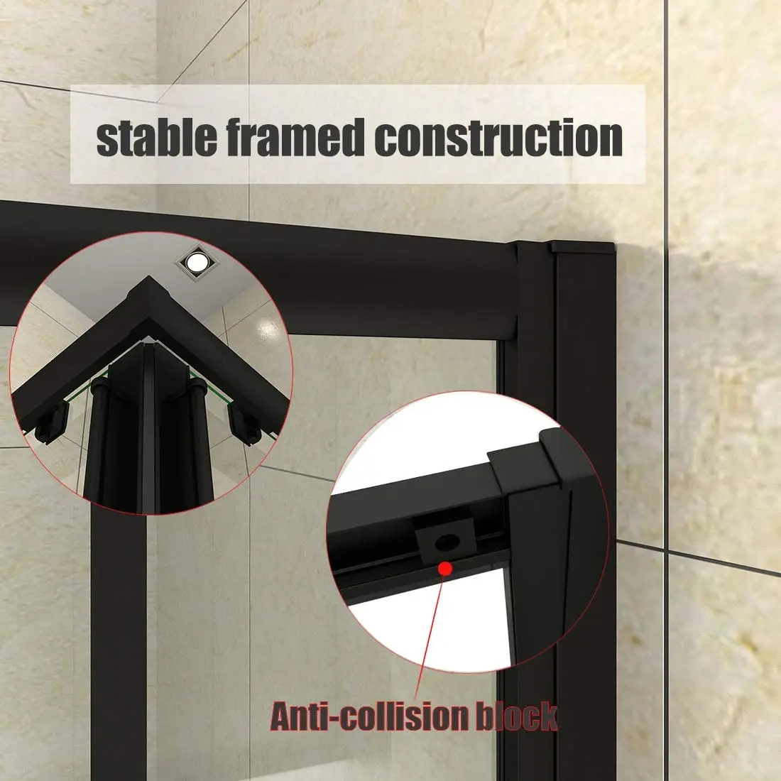 SALLY Black Aluminum Frame Custom Glass Corner Entry Shower Cabin Ready Made Sliding Glass Shower Room Bathroom