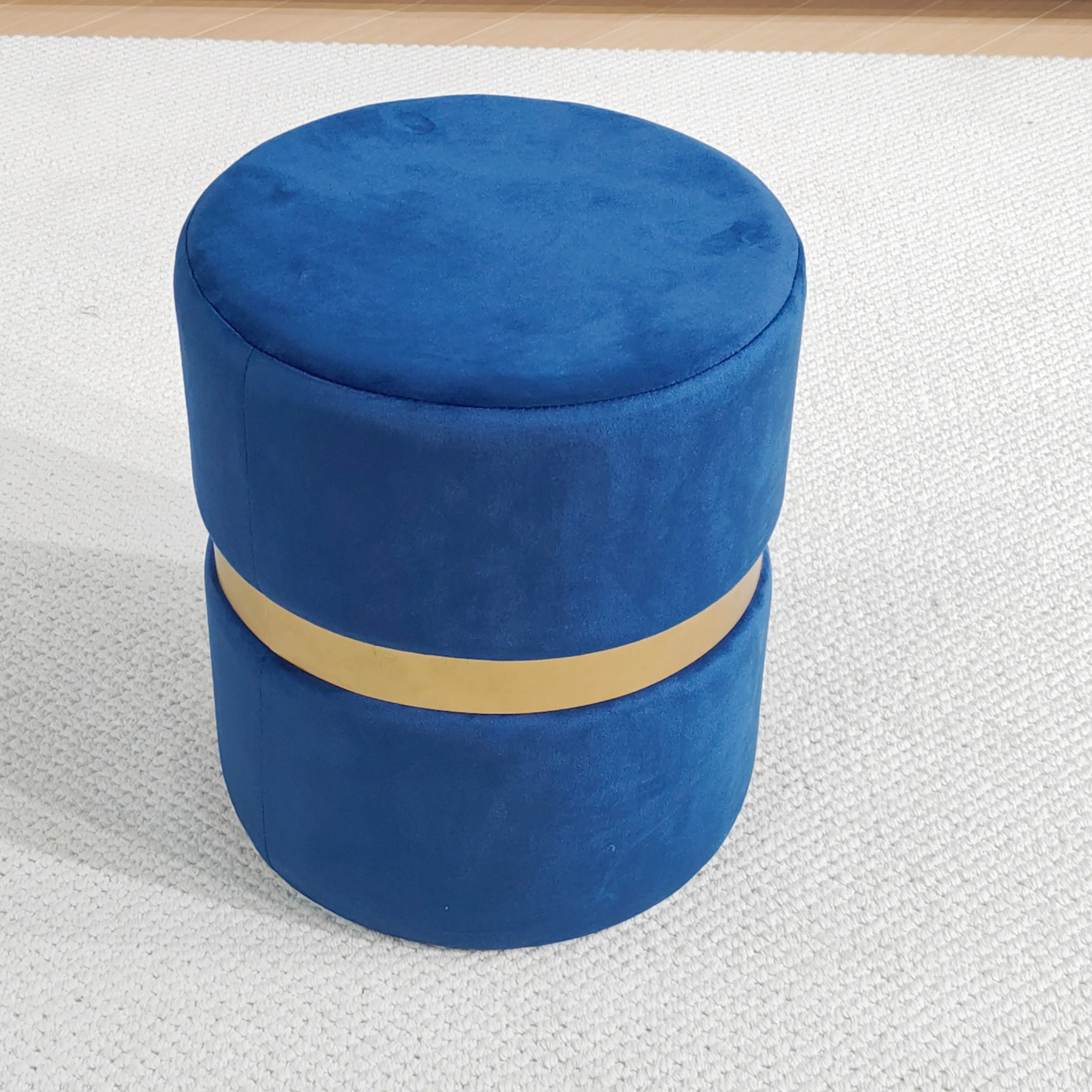 Bailey Custom Modern Nordic Velvet Footstool Stool Round Ottoman Pouf Golden Metal Circle Pouf Ottoman