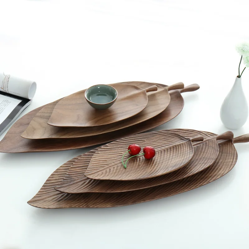 Modern creative wooden craft service tray leaf shaped tray fruit dried fruit snack tray