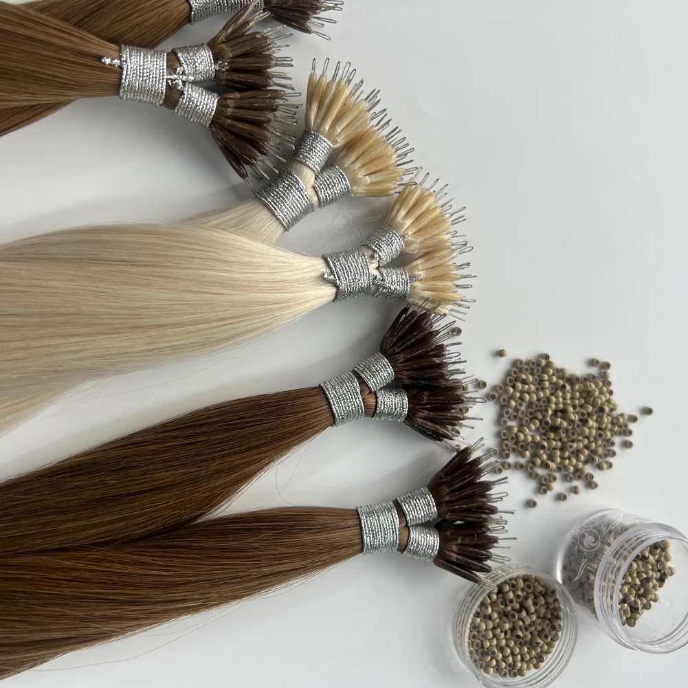 Herrera Nanoring beads Extensions Human Hair Nanor Blonde 18Inches Nano Link Ring Keratin Russian 100% Natural Hair Extensions