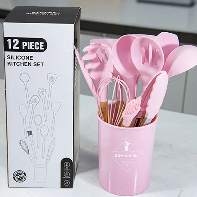 
Silicon Spatula 12Pcs Silicone Utensil Food Grade Cooking Wooden Handle Kitchenware Soft 12 Pcs Kitchen Utensils 