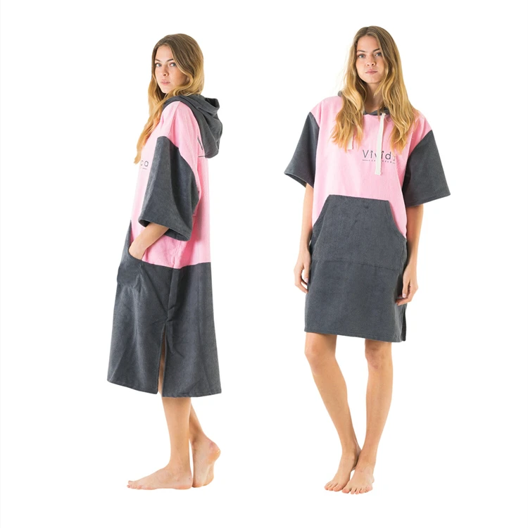 Adult surf poncho hooded beach towel long black cotton terry poncho hooded towel