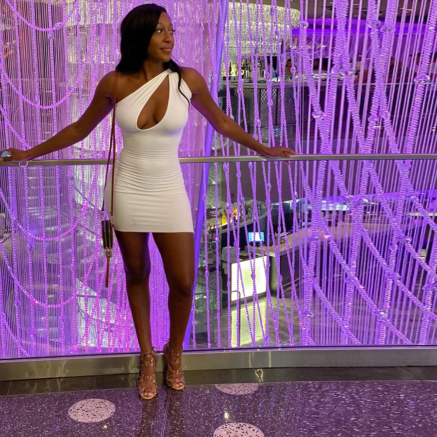 Nibber K21D02745  One Shoulder Cut Out Sundress Newest Plain Butt-Lift Summer Bodycon Dress For Casual Women