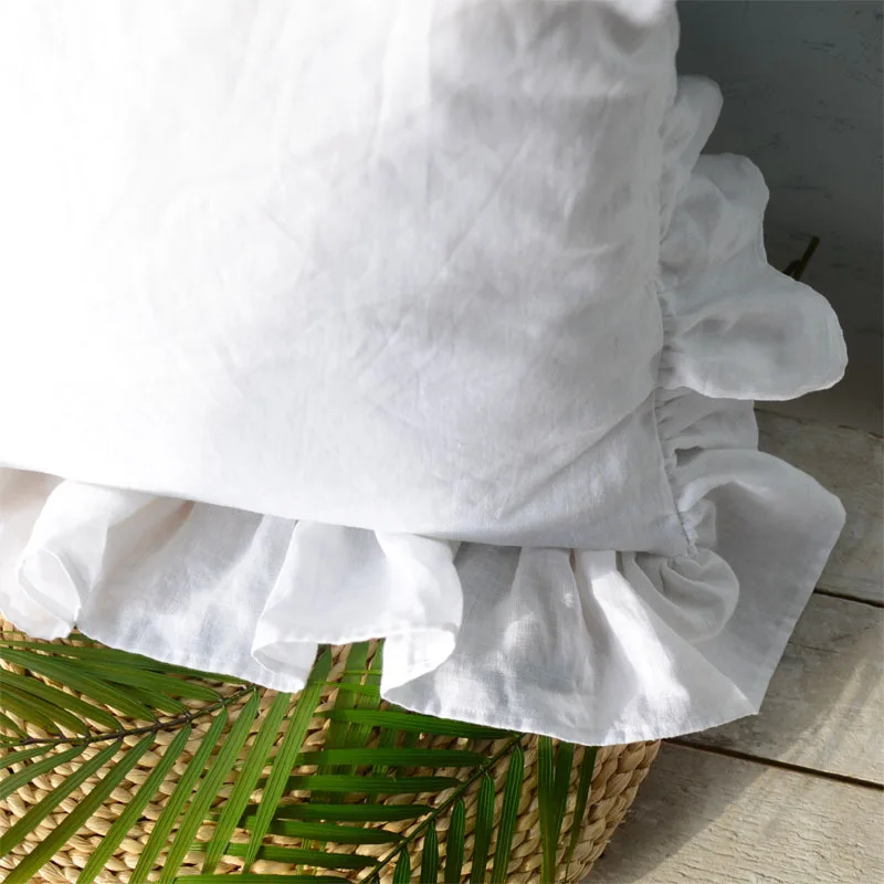 Hot selling Linen Fabric Ruffled linen pillowcase decorative pillowcases For home