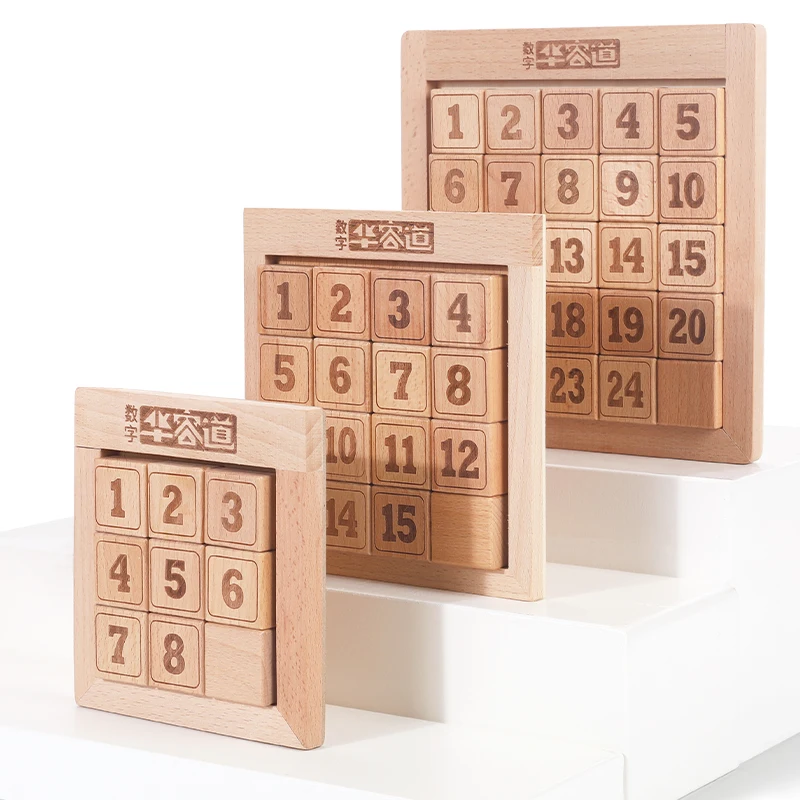 Huarong Road Sliding Jigsaw Puzzle Wooden Digital Logic Mathematics Training Toy Kids 2-4 Years Montessori DIY Plastic Perfect