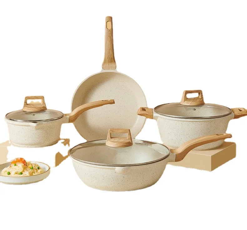 Dropshipping europe Cooking Cookware Non-stick Frying Pan Soup Milk Bucket Pots Set Medical Stone Kitchen Eco Material Origin