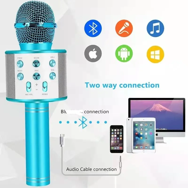 Karaoke Microphone with Controllable LED Lights Portable Handheld Speaker Machine Birthday Home Party for All