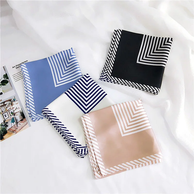 70CM Square New Fashionable Spring Scarf 2 Colors Stripe Pattern Neckerchief Scarf Bandana Scarf for Women