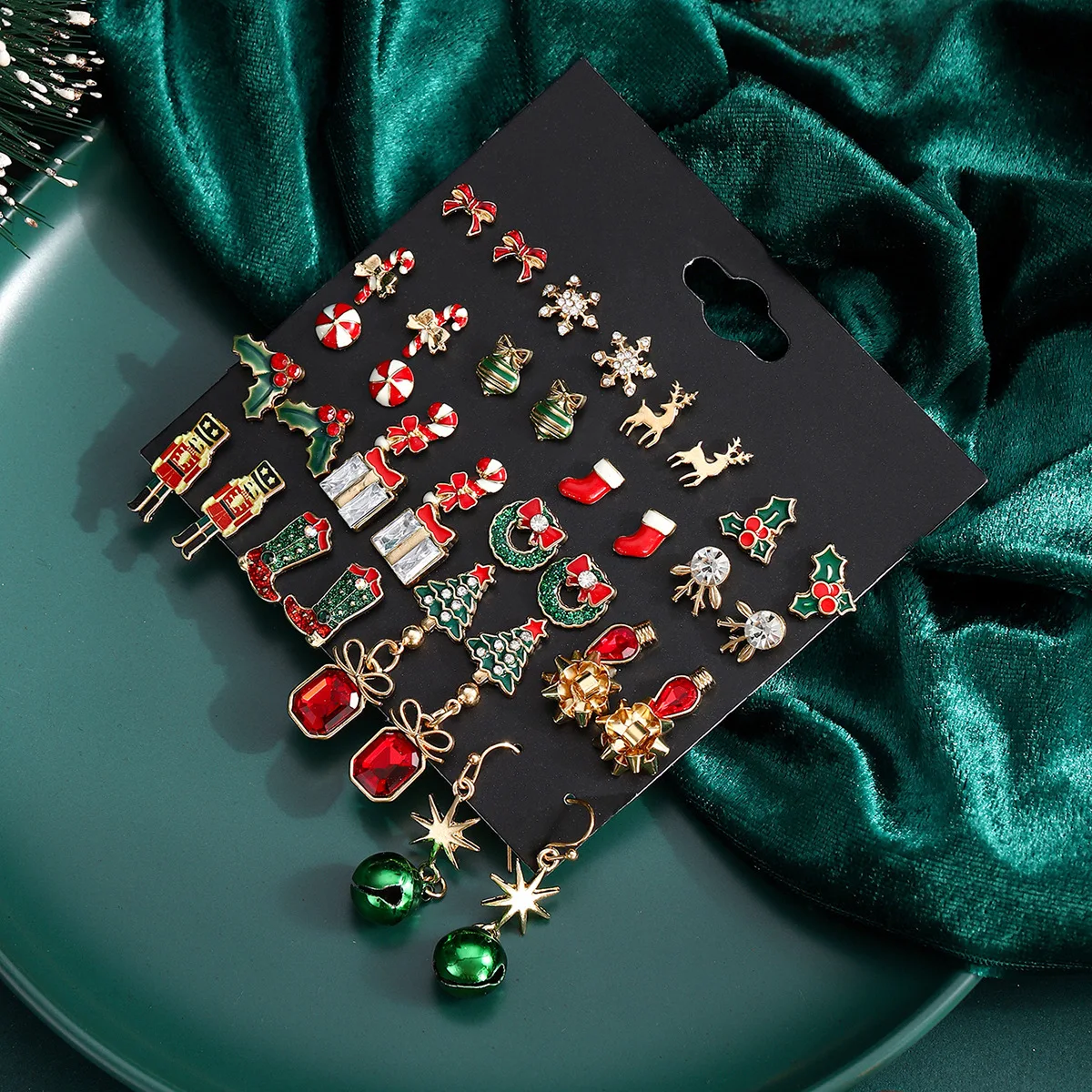 Wholesale 20 Pairs of Christmas Tree & Snowflake Drop Earrings Gold Plated Santa Claus Jewelry for Kids Women Featuring Pearls