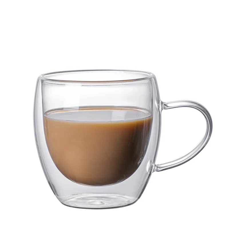Hot Selling 250ml/350ml/450ml Transparent Double Wall Coffee Cups Glass Mug With Handle