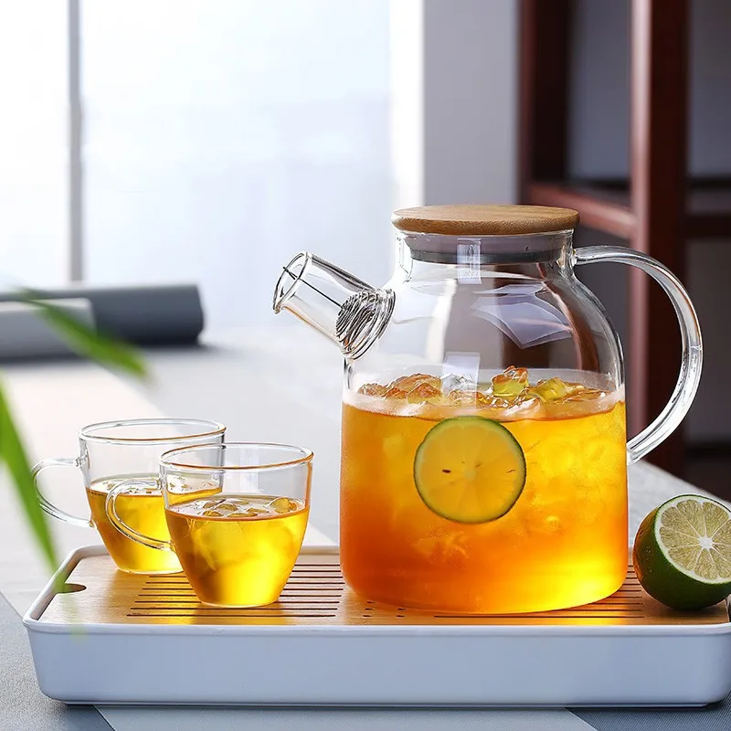 Coffee Tea Accessories Glass Teapot Heatable 1000 ml 1800ml  Borosilicate Clear Tea Kettle with Bamboo&Stainless Steel  Lid