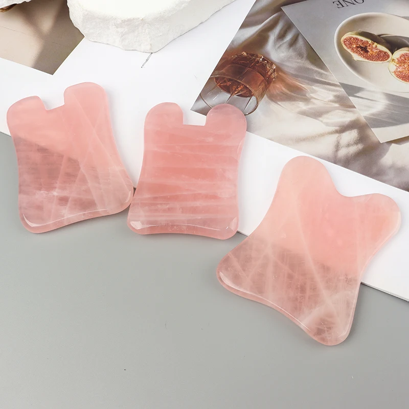 Natural Rose Quartz Crystal Gua Sha Tool Carved Stone Beauty Skin Care Tool for Skin Massage and Healing Light Themed Face Care