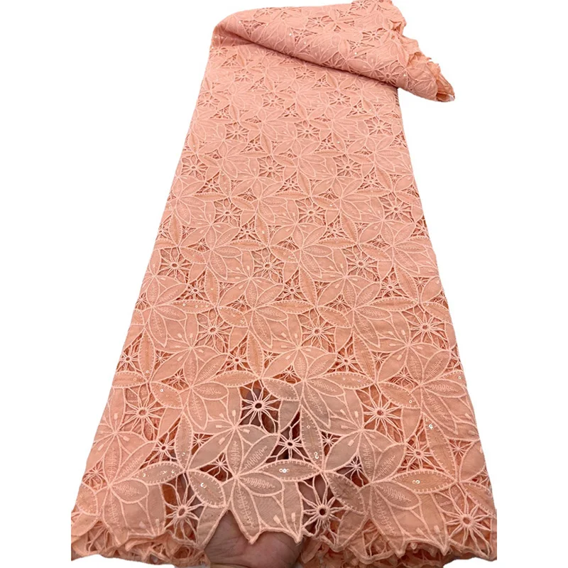 Sequined Embroidery Maple Leaf Flowers Cotton Eyelet Lace Fabric