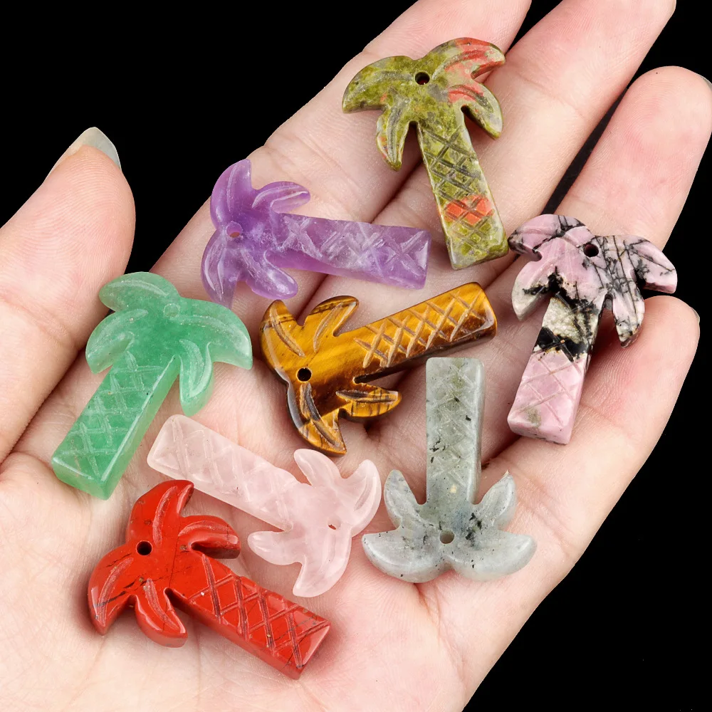 Wholesale Polished Natural Crystal Cute Coconut Tree Stone Pendant for DIY Jewelry Making