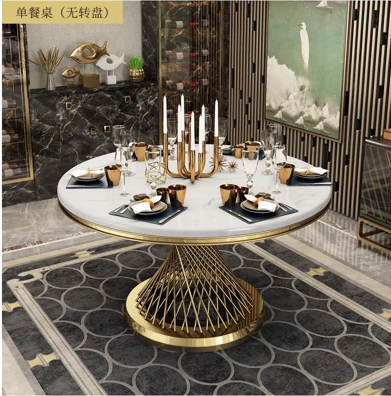 2020 top luxury soft parcel  hotel restaurant Round marble Dining table with turntable