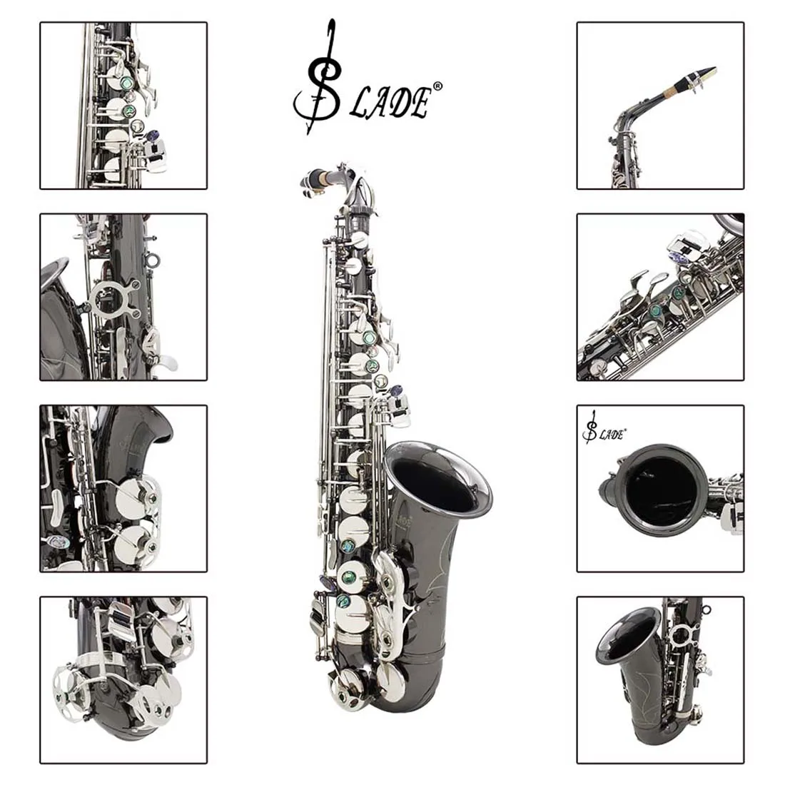 
SLADE brass wind instrument abalone button sax profissional Eb nickel plated black Alto saxophone 