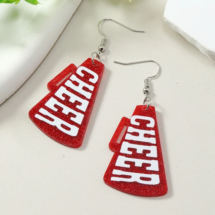 KQ-79 Glitter Cheerleading Squad Trumpet Cheer Acrylic Earrings