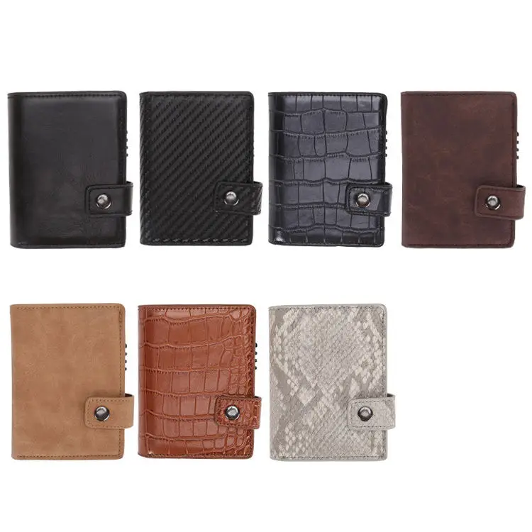Luxury Alligator Skin Snake Skin Leather Qatar Saudi Double box Pop Up Pu Leather Metal Wallet Metal Blocking Card Holder