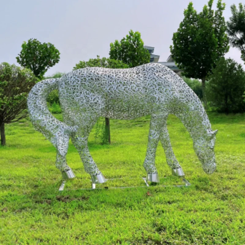 Custom Made Outdoor Metal Animal Art Sculptures Park Ground Large Stainless Steel Horse Sculpture Statue
