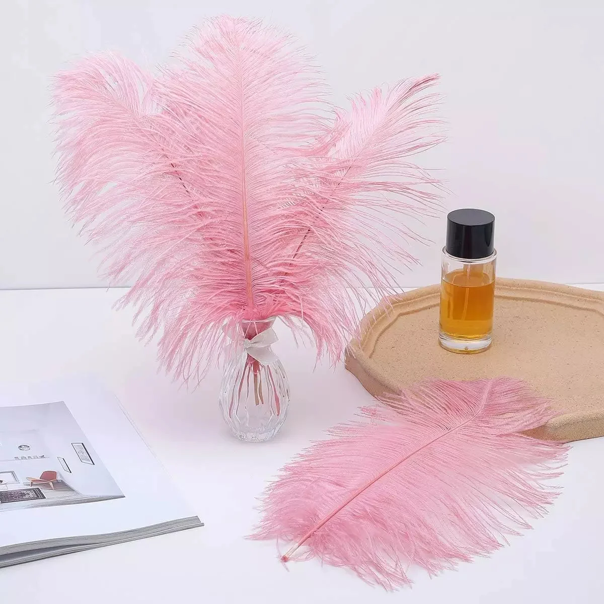 White Ostrich Feathers Faux-ostrich Feathers Gold Nature Feathers Artificial Flower Wedding Decor Flowers 80cm Long Stem