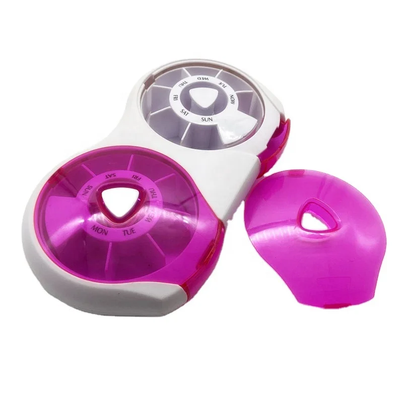 14 days Round Plastic weekly button Pill Box for AM/PM