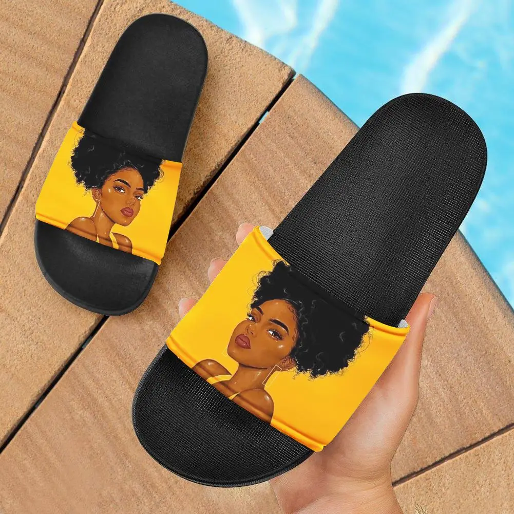 Fashionable Slippers Women Beauty Afro Girl Yellow Printed Slippers Casual Summer Footwear Indoor Outdoor Ladies Sandals 2020