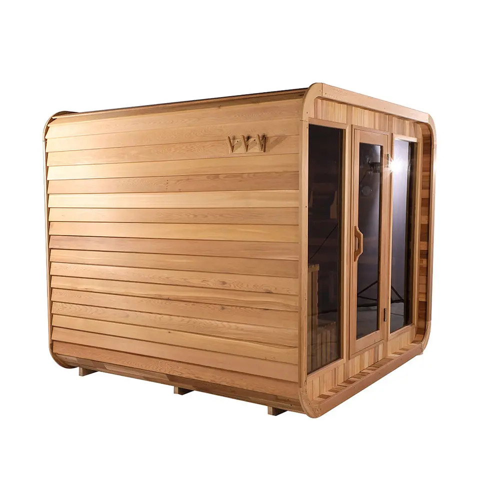 Traditional Canada red cedar cube 4-6 person outdoor square steam Sauna with electric stove