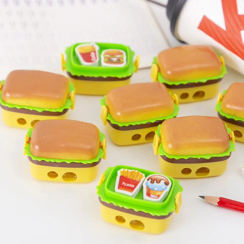 School Stationery Cute Custom 3D Hamburger Design Kids Plastic Pencil Sharpener